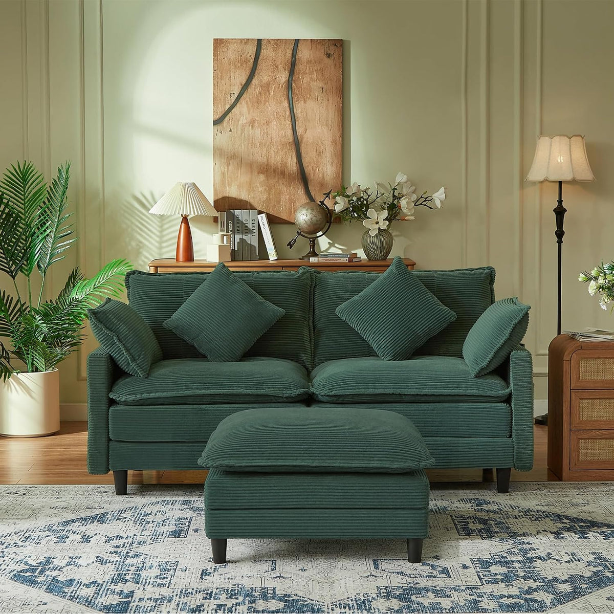 Match Ottoman Only for Cloud Modular Sectional Couch Sectional, Corduroy Footstool Extension for Sectional Sofa, Modern Soft Comfy Ottoman Cushioned Footrest for Living Room, Green