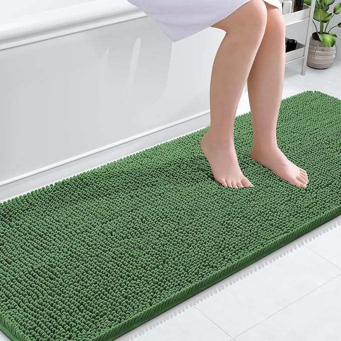 OLANLY Bathroom Runner Rugs 70x24, Soft Absorbent Chenille Bath Rugs, Rubber