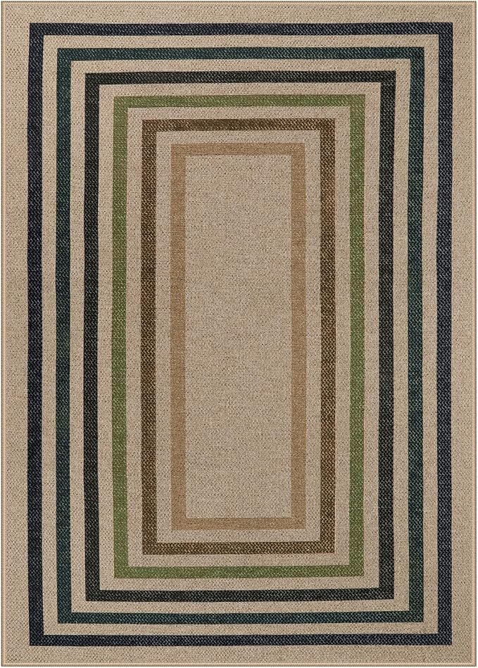 Lahome Enfys Modern Geometric Easy Jute Rug, Washable 5x7 Indoor Outdoor Rugs