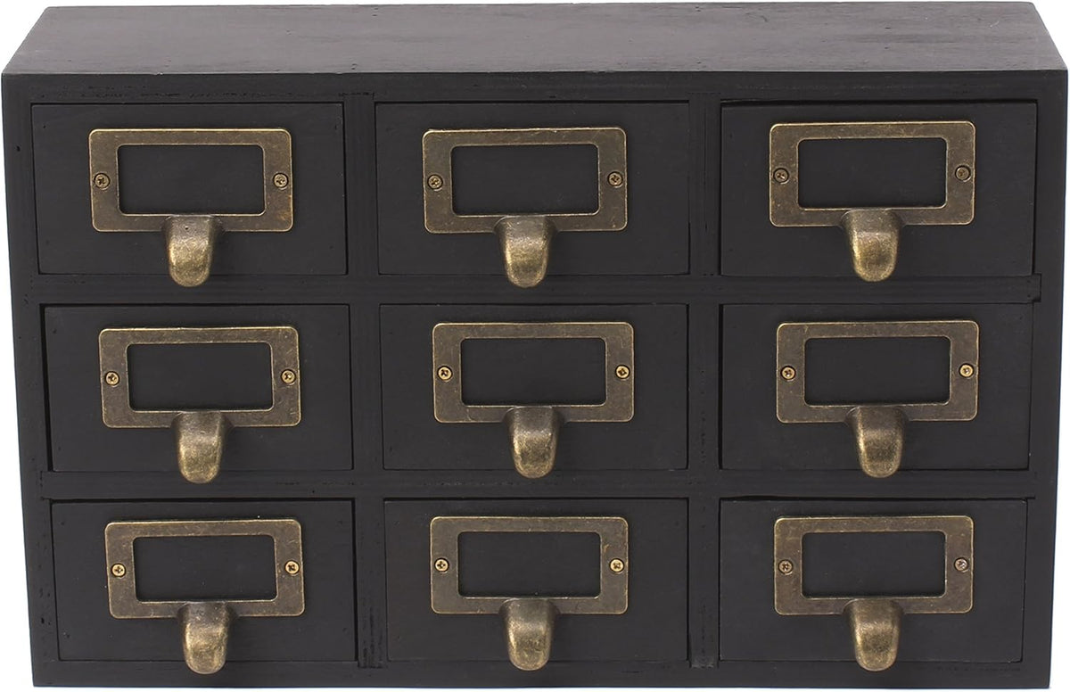 Kate and Laurel Apothecary Wood Desk Drawer Set, 9 Drawers, Rustic Black