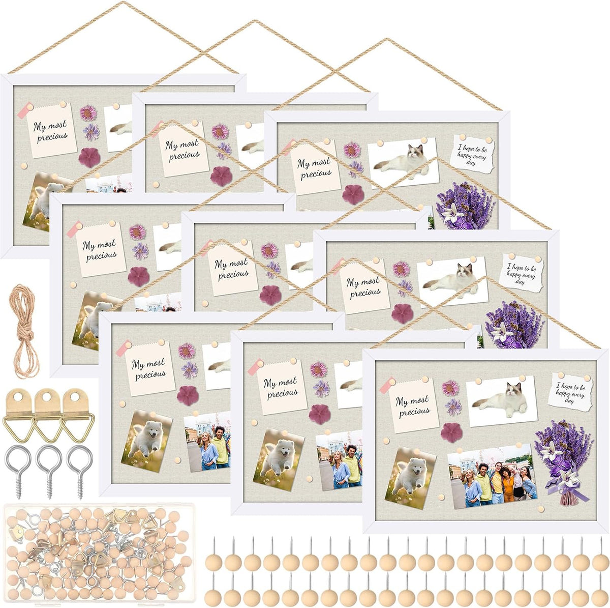 Teling Wood Bulletin Boards with Linen 12''x 16'' Cork Board for Walls with 90 Pushpin Decorative Wood Framed Display for School Office Home Decor