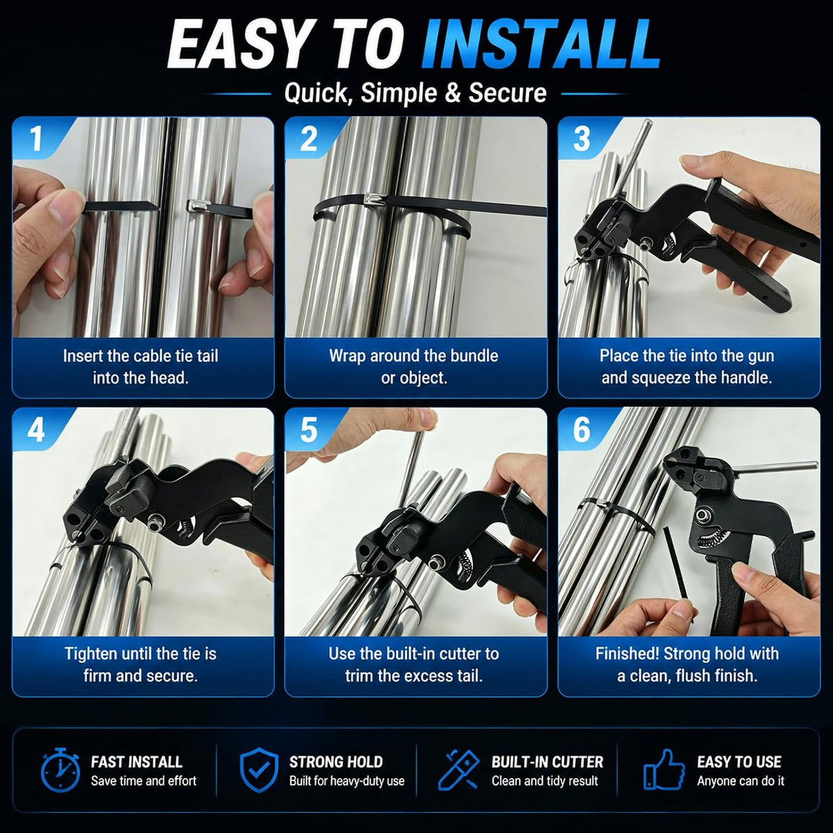 300PCS Cable Ties Kit, 11.8 Inch Heavy Duty Black Metal Zip Ties