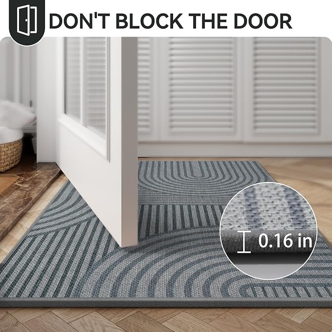Front Door Mat 17''x30'', Absorbent Dirt Resist Washable Non Slip Low-Profile