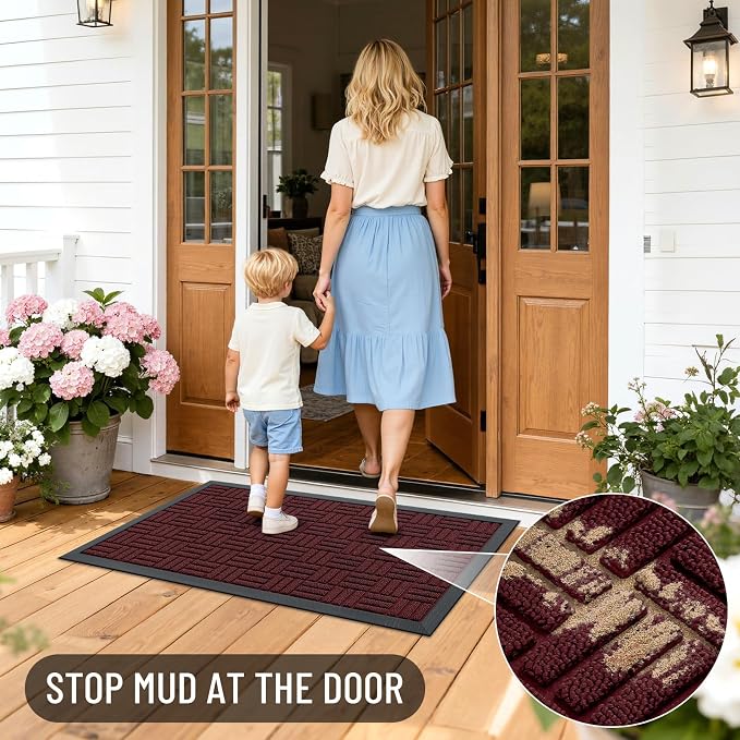 OLANLY Front Door Mat Outside Entrance 47x23, Heavy Duty Sturdy Natural Rubber