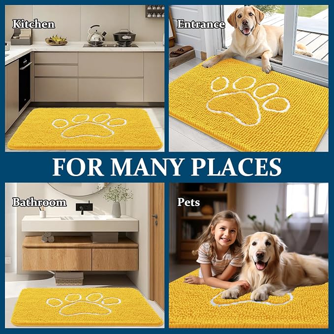 OLANLY Dog Door Mat for Muddy Paws 36x24, Paw Print Design, Absorbs Moisture