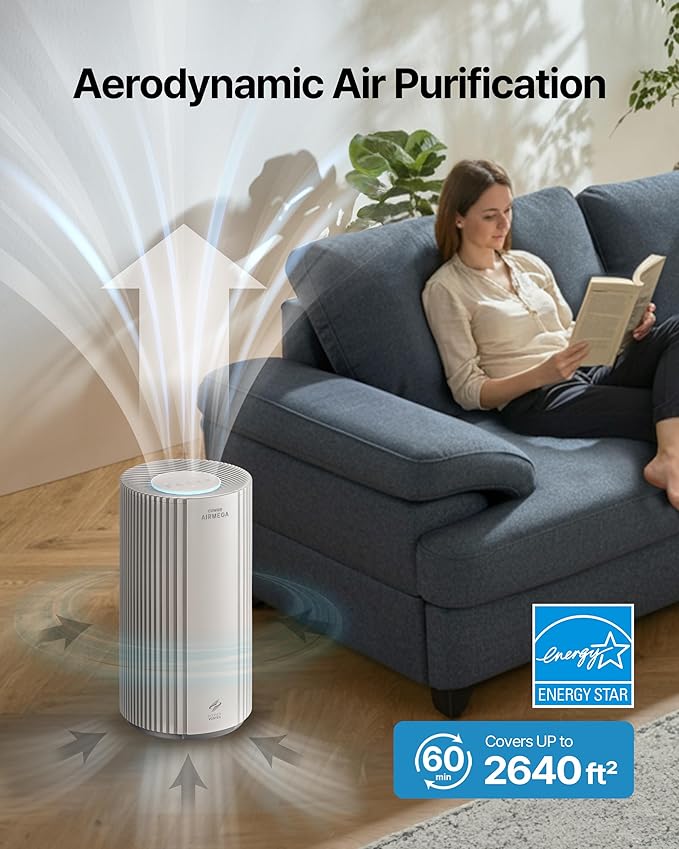 COWAY Air Purifier for Large Room Whole Home Up to 2, 640 ft², HEPA Filter for