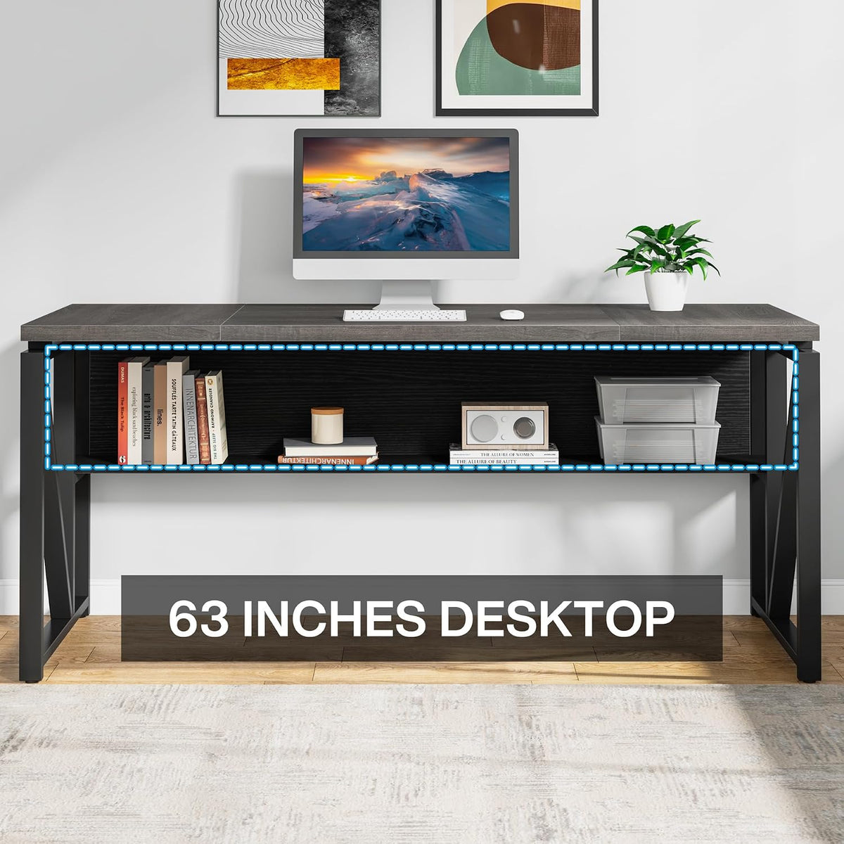 Tribesigns L Shaped Desk with Drawer Cabinet, 63" Executive Computer Desk and lateral File Cabinet, 2 Piece Home Office Furniture with Drawers for Hanging File, Doors with Locks (Gray, 63 inches)