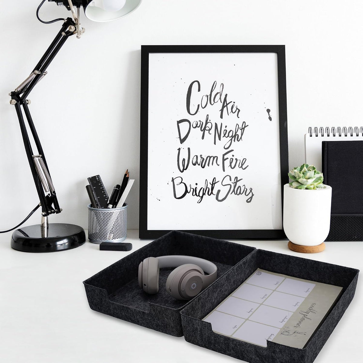Welaxy Felt Desk Drawer Organizer Trays Charcoal Stackable File Organizer