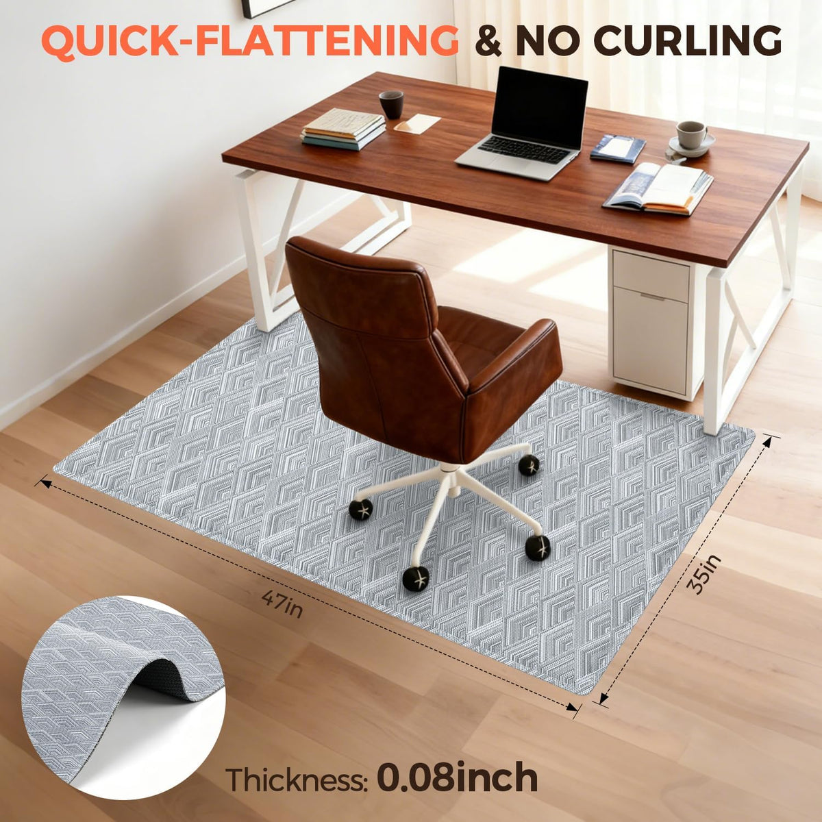 BAGAIL Office Chair Mat for Hardwood Floor, 35"x47" Heavy Duty Computer Chair Mat - Fast Flat & Smooth Glide - Non-Slip Desk Chair Floor Protector for Home Office - Gray Diamond