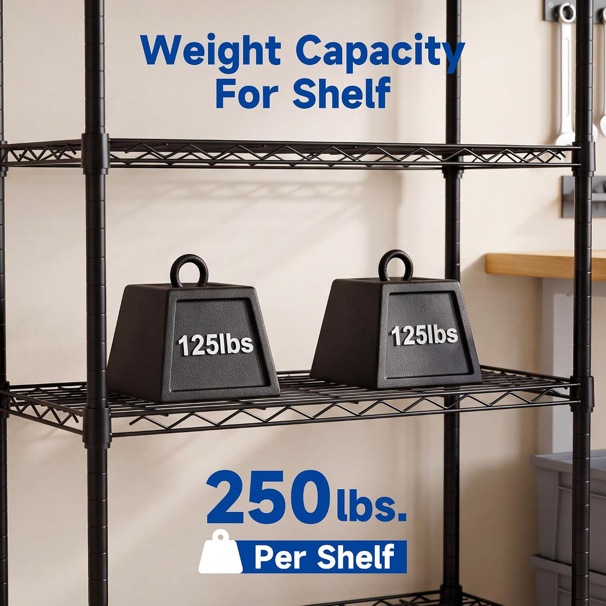 2-Tier Storage Shelf, Heavy Duty Adjustable Organizer Rack, Black