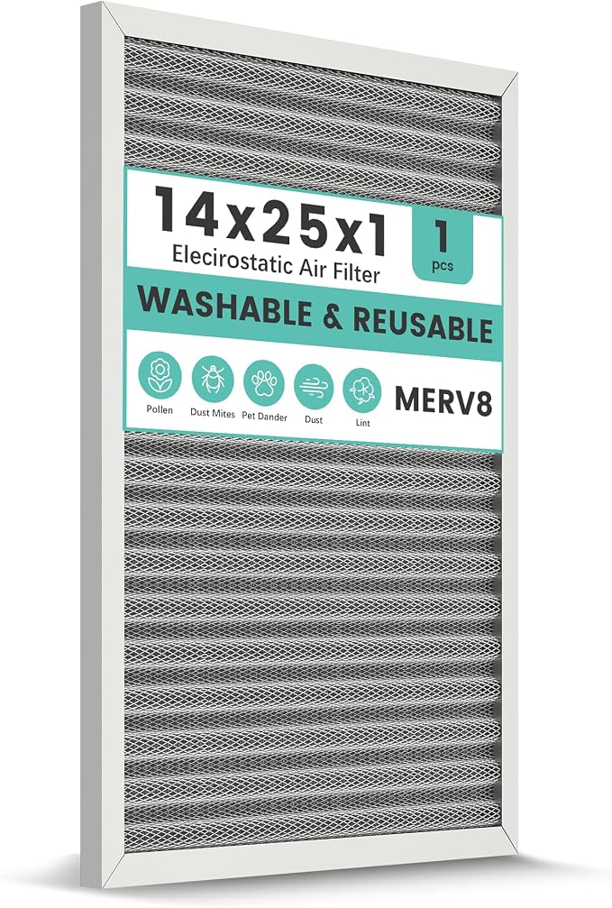 14x25x1 HVAC Furnace Air Filter, Lasts a Lifetime, Washable Reusable,