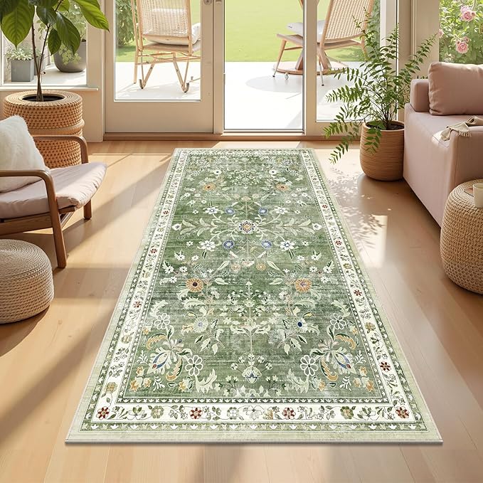 Yamaziot Washable Runner Rug 2x4 – Non Slip Boho Floral Hallway Runner Rug