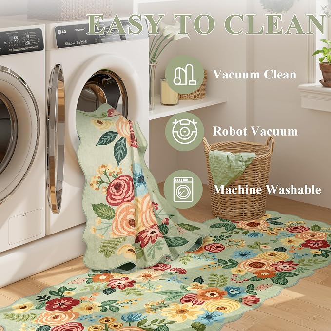DUKINO Washable Runner Rug, 2x7 Lightweight Soft Floral Hallway Rug Runner