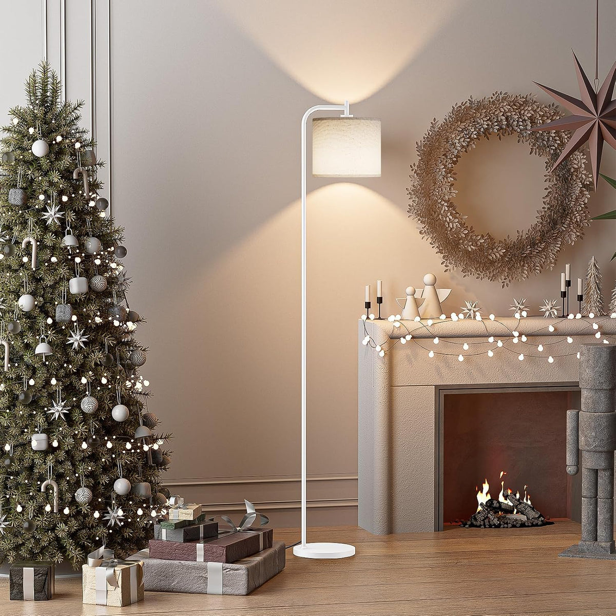 SIBRILLE Floor Lamp for Living Room, Tall Standing Lamp with Linen Shade