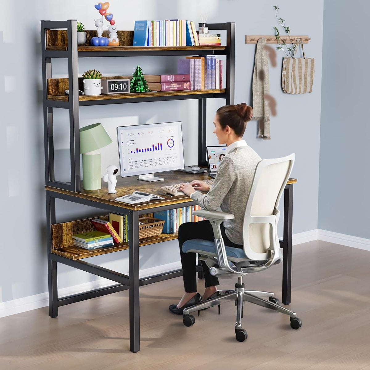 Aquzee Computer Desk with Shelves, 47“W x 23.6" D Desk with Hutch