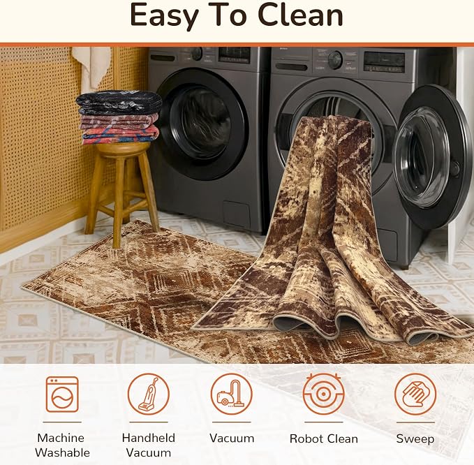 BESTSWEETIE Area Rug 4x6 Rug Machine Washable Non-Slip Low Pile Print Pattern