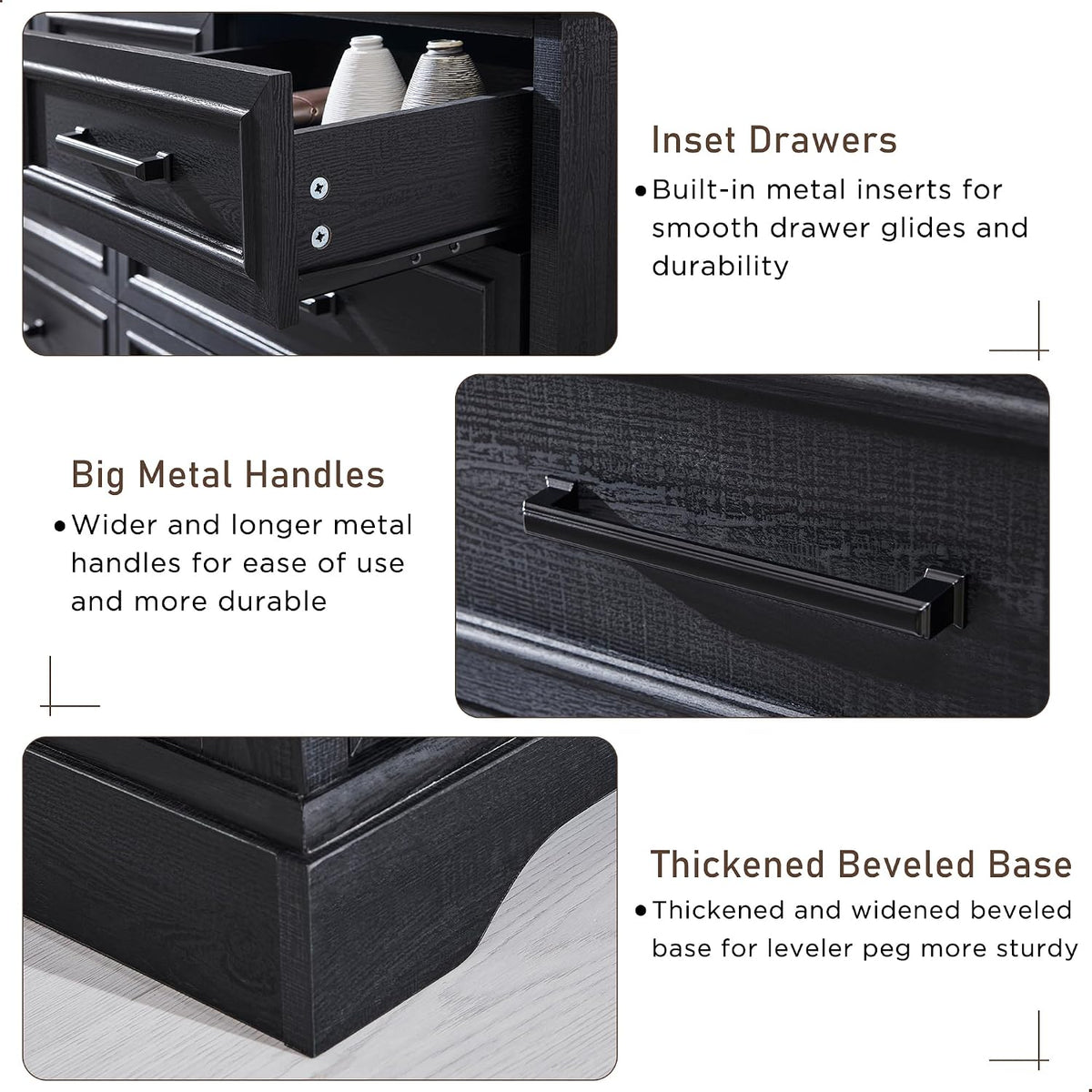ACCOHOHO 7 Drawer Dresser, 52" Wide Farmhouse Chest for Bedroom, Black