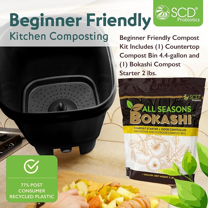 All Seasons Indoor Composter Starter Kit – 4.4 Gallon Black Organko Compost Bin