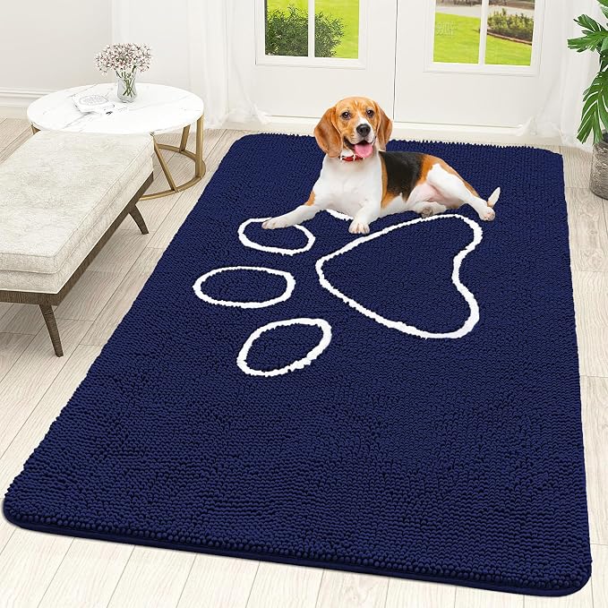 OLANLY Dog Door Mat for Muddy Paws 70x46, Paw Print Design, Absorbs Moisture