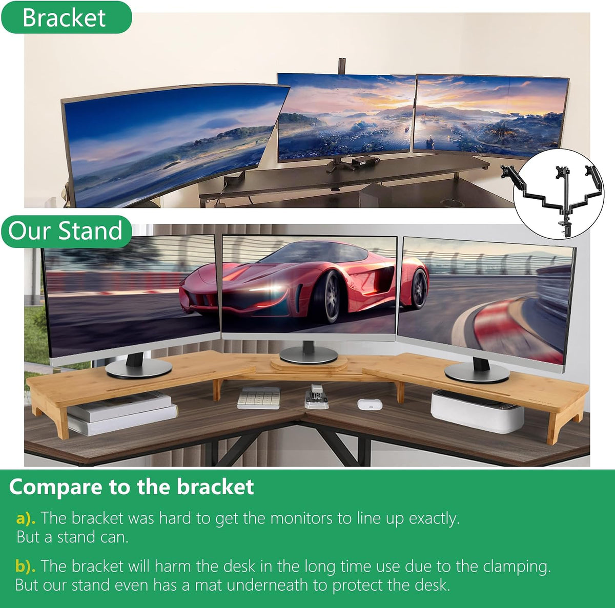 Nnewvante Monitor Stand Riser 60 inch Bamboo Dual Monitor Stand for Desk