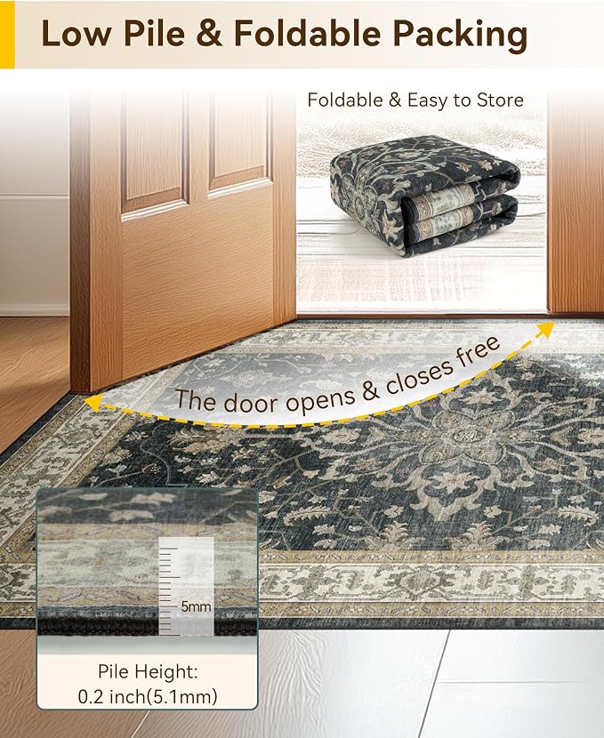 RELEANY Area Rugs Runner 2'x10' Washable Non-Slip, Floral Vintage Distress