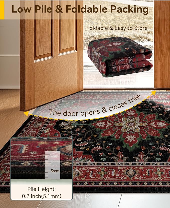 RELEANY Area Rugs 6'x9' Washable Non-Slip, Floral Vintage Distress Medallion