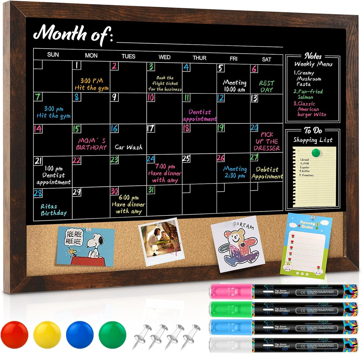 GOTIDEAL Chalkboard Calendar 36"x 24" Magnetic Chalk Calendar for Wall