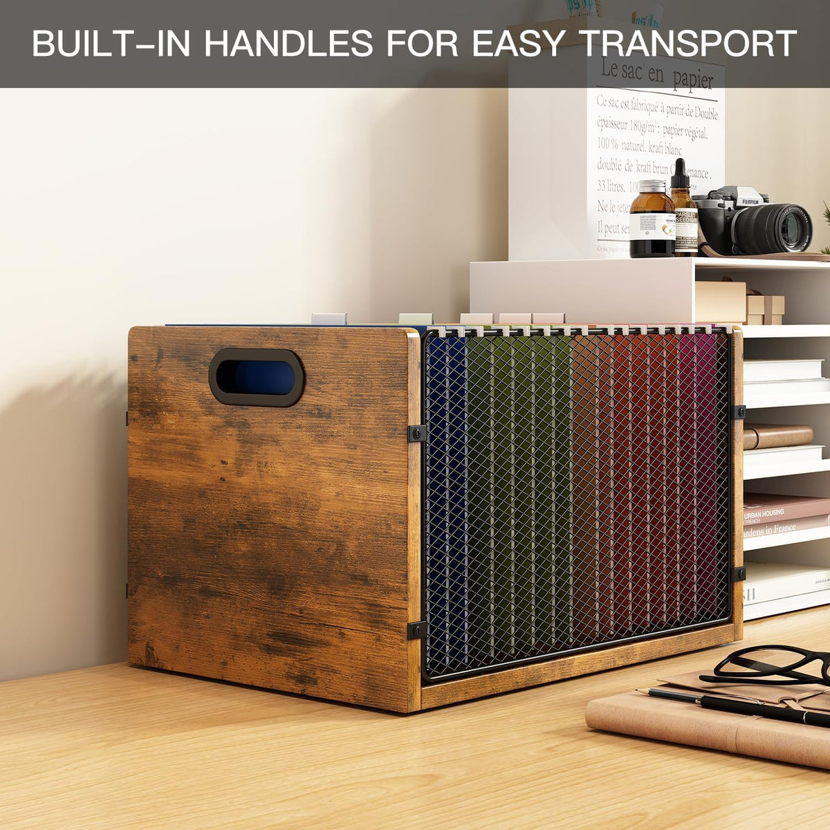 Hanging File Folder Organizer Filing Box with Handles File Organizer Holder for Desk Space-Saving Storage Bin for Letter Size – Open Design for Quick Access & Efficient Organization