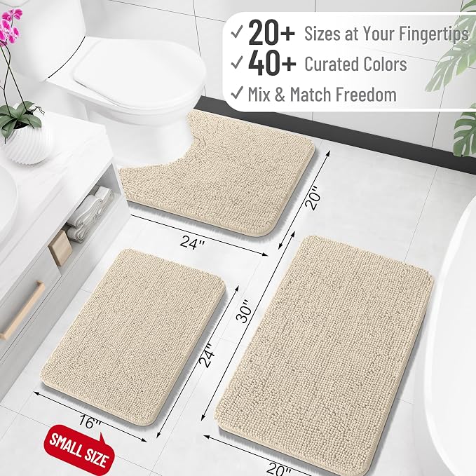 OLANLY Toilet Rugs U-Shaped 24x20, Extra Soft Absorbent Chenille Contour