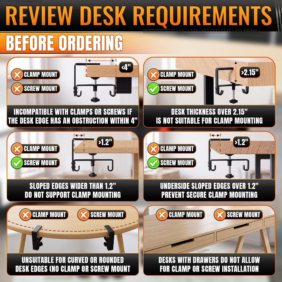 Under Desk Cable Management Tray 48" — No Drill Clamp-On Cord Organizer for Desk with Built-in Ties, Heavy Duty Metal Clamp, Foldable 600D Oxford Fabric for Home Office, WFH & Gaming PC Setup (Black)