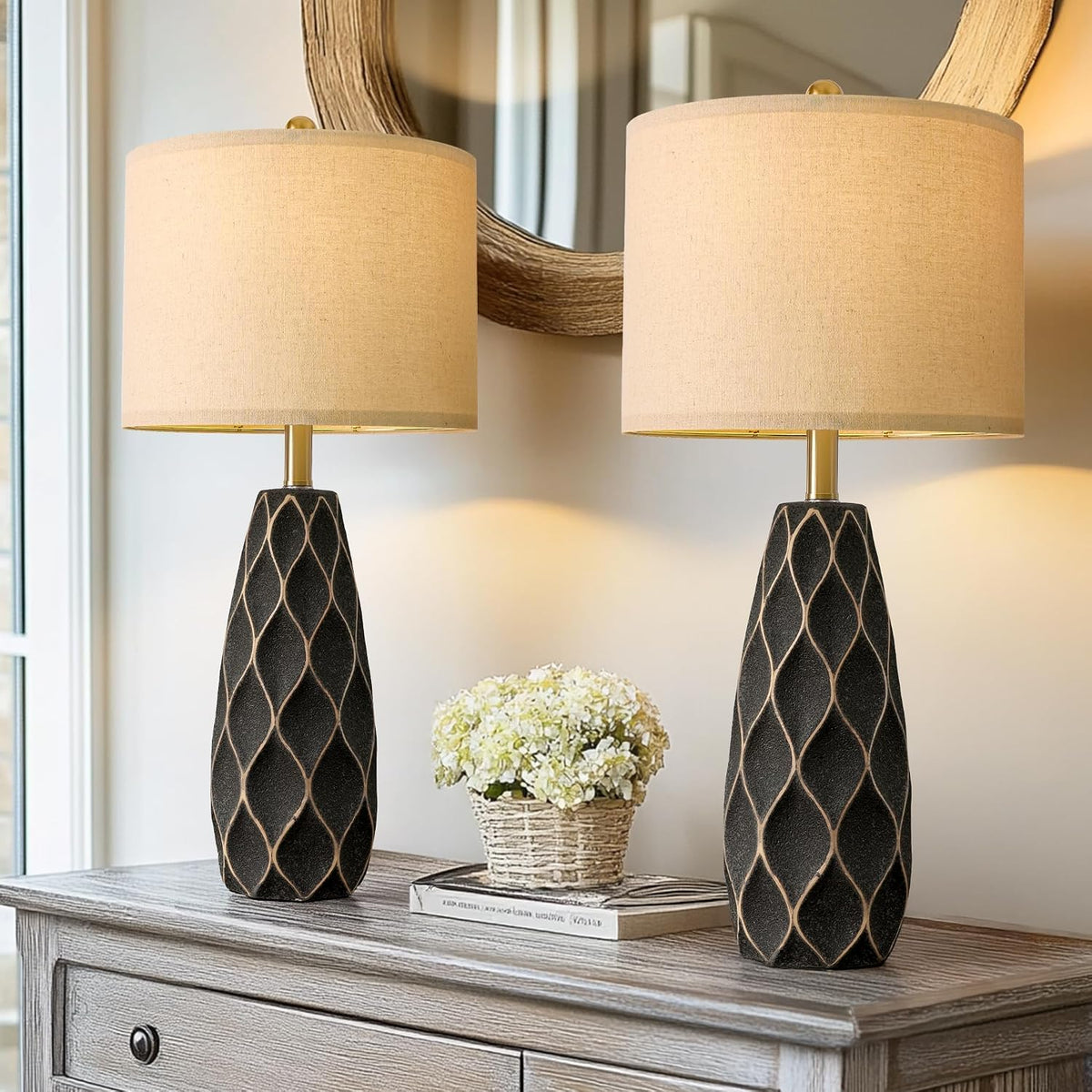PORTRES 27.5" Ceramic Table Lamps for Bedroom Living Room Lamps Set of 2