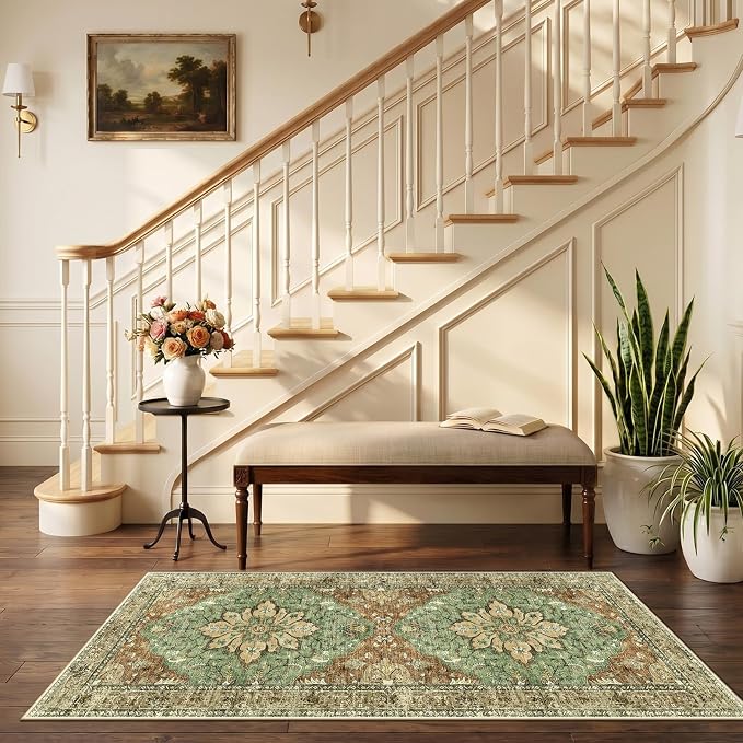 RELEANY Area Rugs Runner 2'6"x5' Washable Non-Slip, Floral Vintage Distress