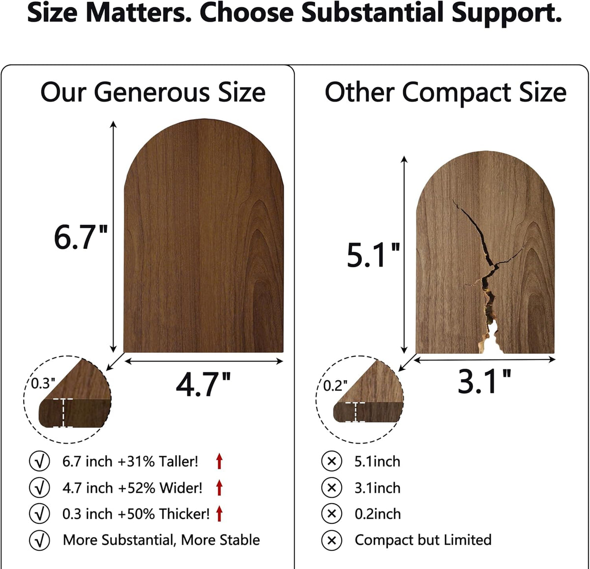 Brosisincorp Walnut Wood Large Book Ends for Shelves, Non-Skid Pad, 2 Pairs