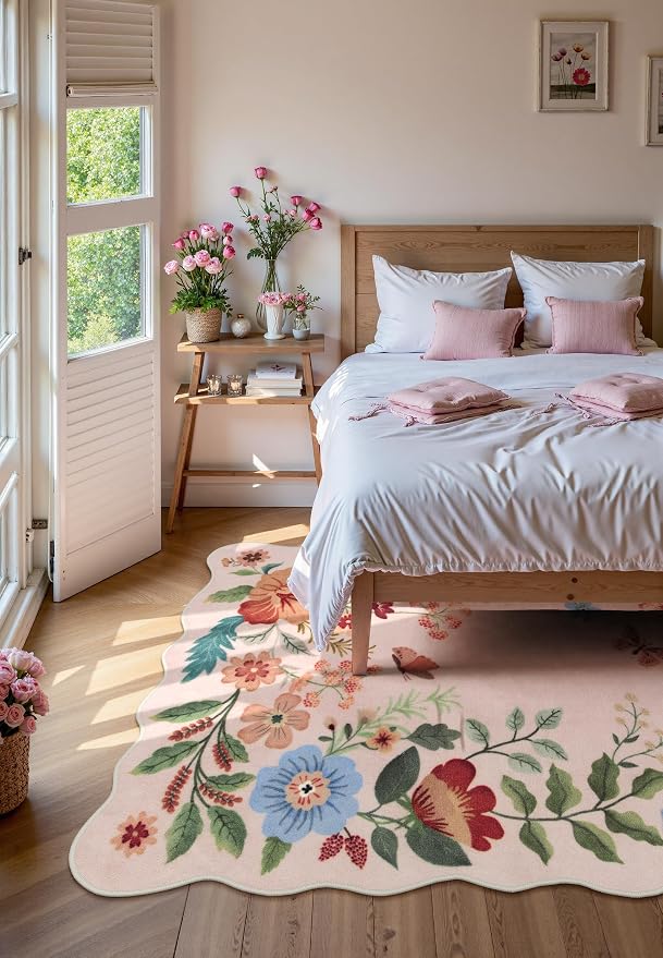 Lahome Floral Living Room Rugs, Light Pink