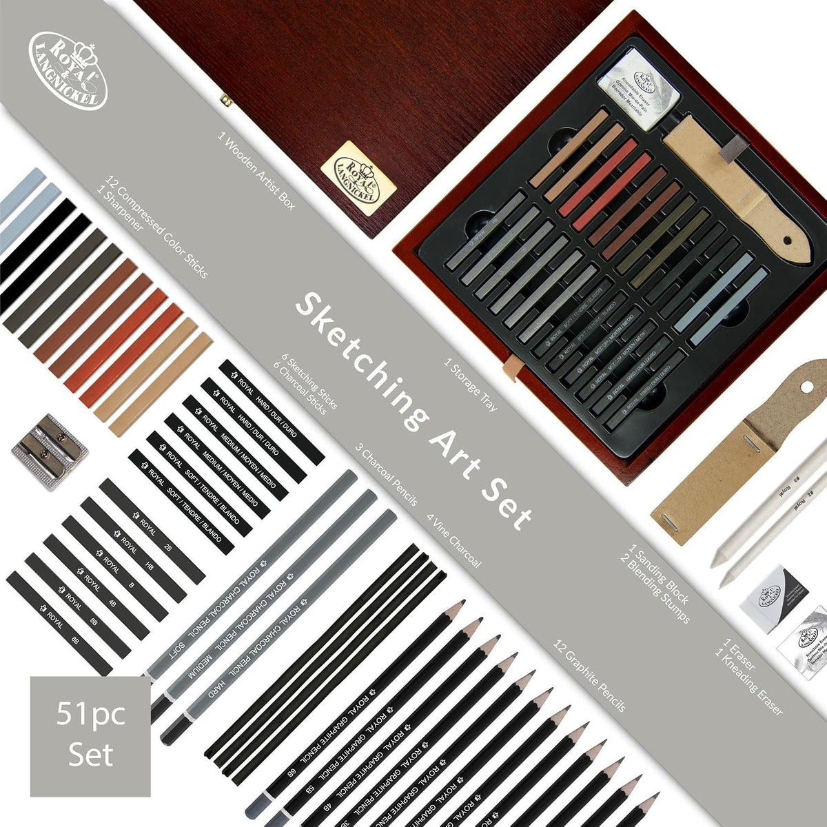 Royal & Langnickel RSET-SKET1600 Premier Sketch Pencil Art Set, 51-Piece