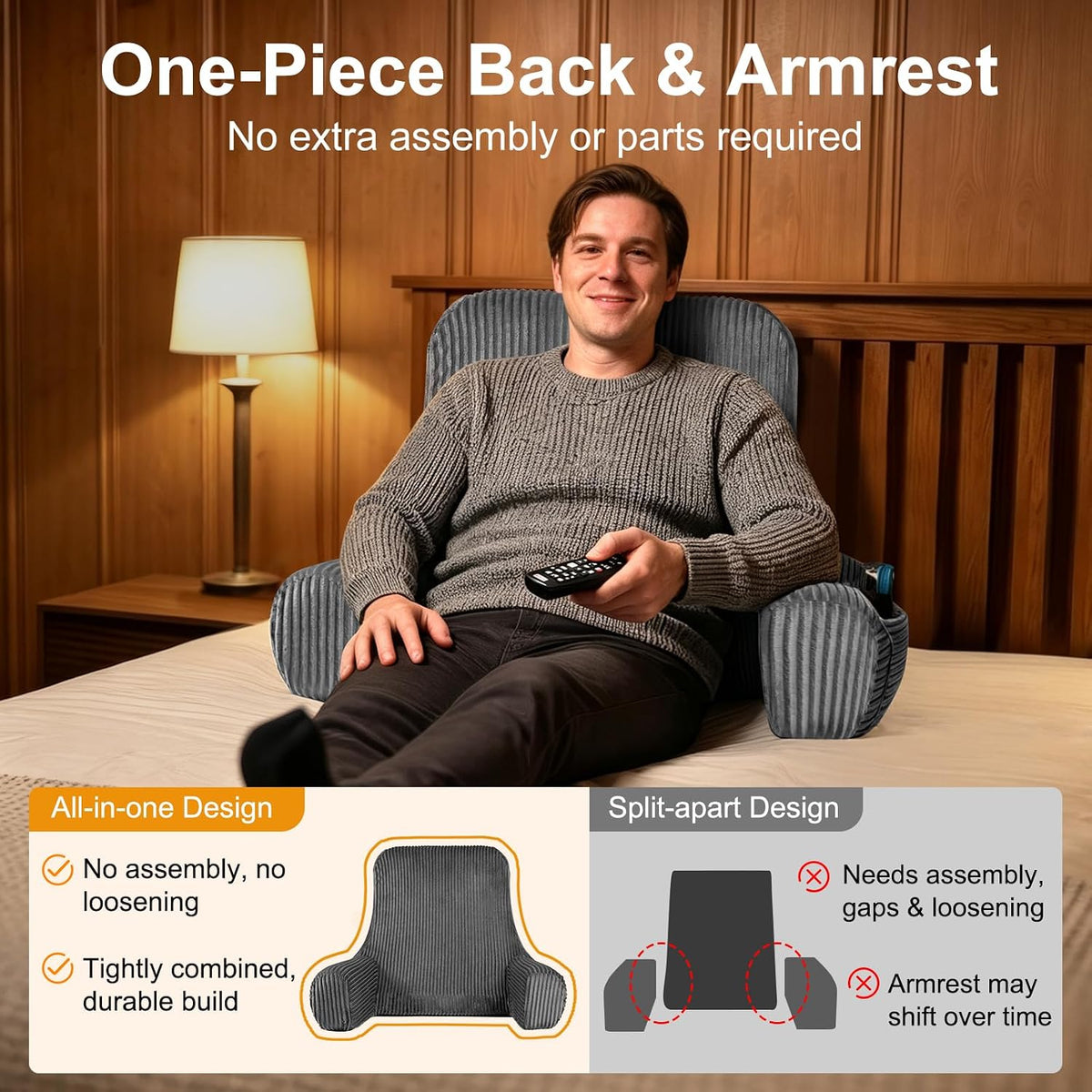 Reading Pillow for Bed Sitting Up, Back Support Pillow with Arms