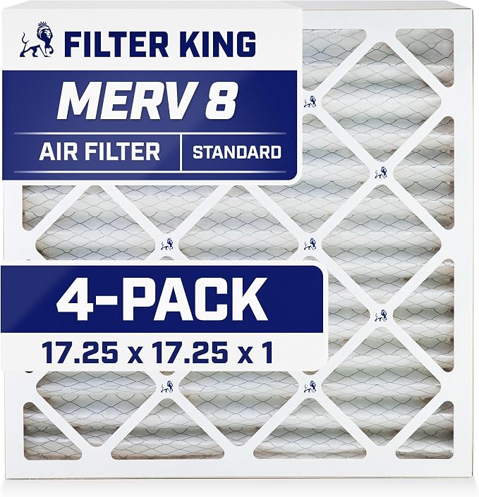 Filter King 17.25x17.25x1 Air Filter | 4-PACK | MERV 8 HVAC Pleated A/C Furnace