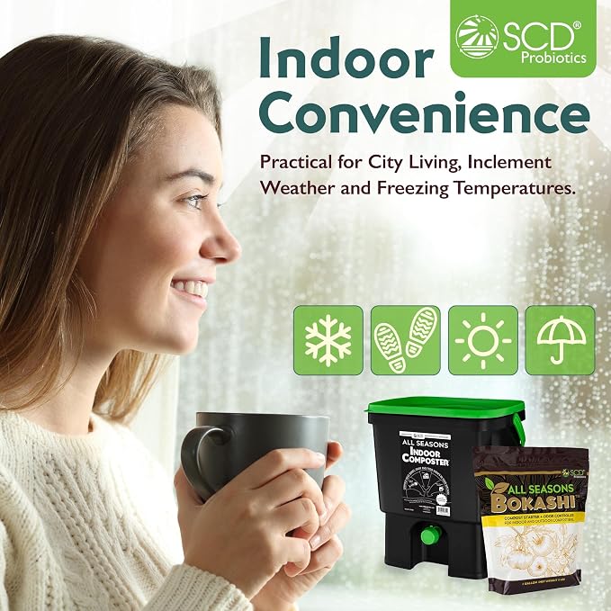 All Seasons Indoor Composter Starter Kit – 4.4 Gallon Black Organko Compost Bin