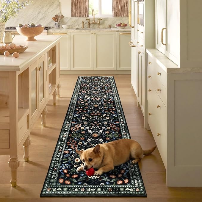 Yamaziot Washable Runner Rug 2x8 – Boho Non Slip Floral Hallway Runner Rug