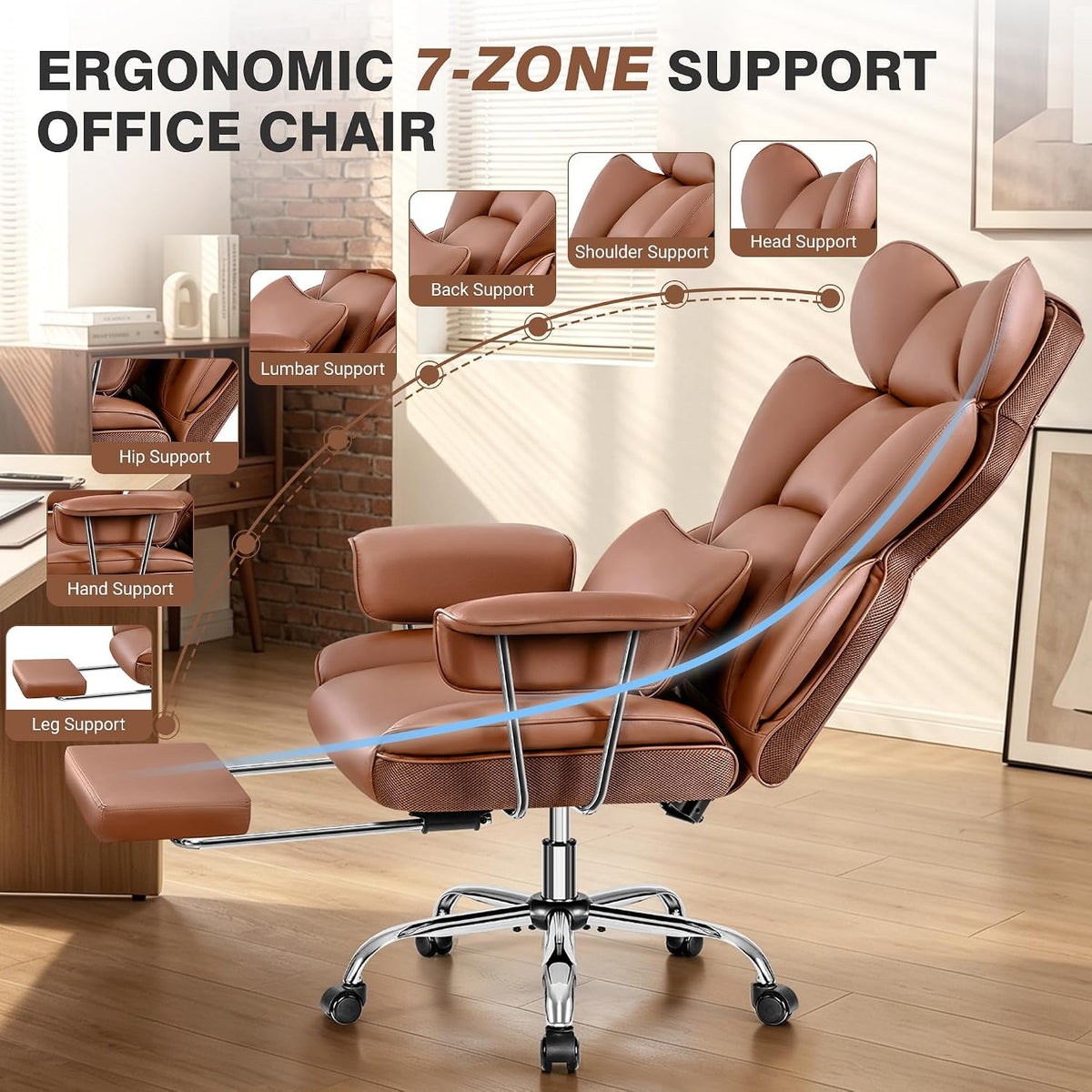 ALLGOD Big and Tall Office Chair, Executive Leather Chair with Footrest