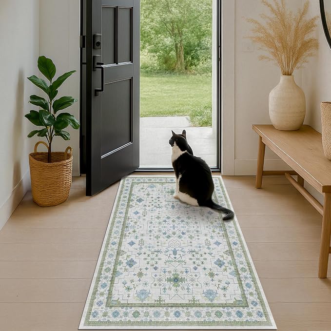Blue and Green Washable Entryway Rugs 3x5