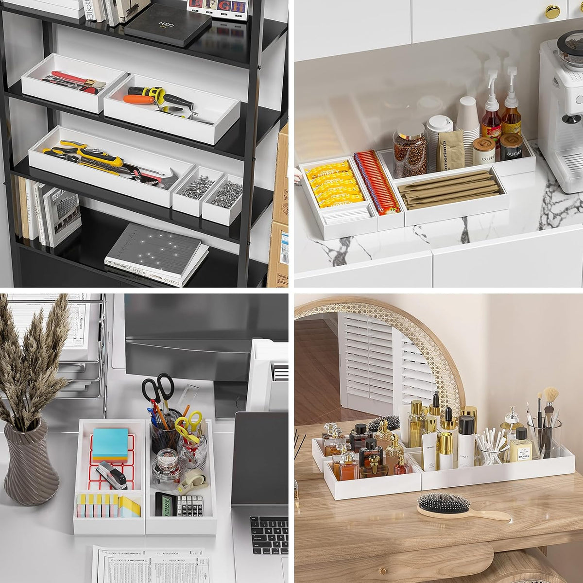 Lixple Bamboo Kitchen Drawer Organizer, 2 Pack, 17" x 6" x 2", White