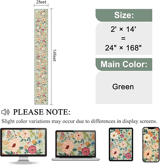 DUKINO 2x14 Runner Rug, Floral Long Washable Boho Kitchen Runner Rug