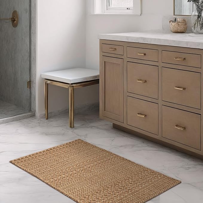 MatEssenz 2x3 Textured Washable Entry Rug, Natural Woven Low-Profile Door Mat