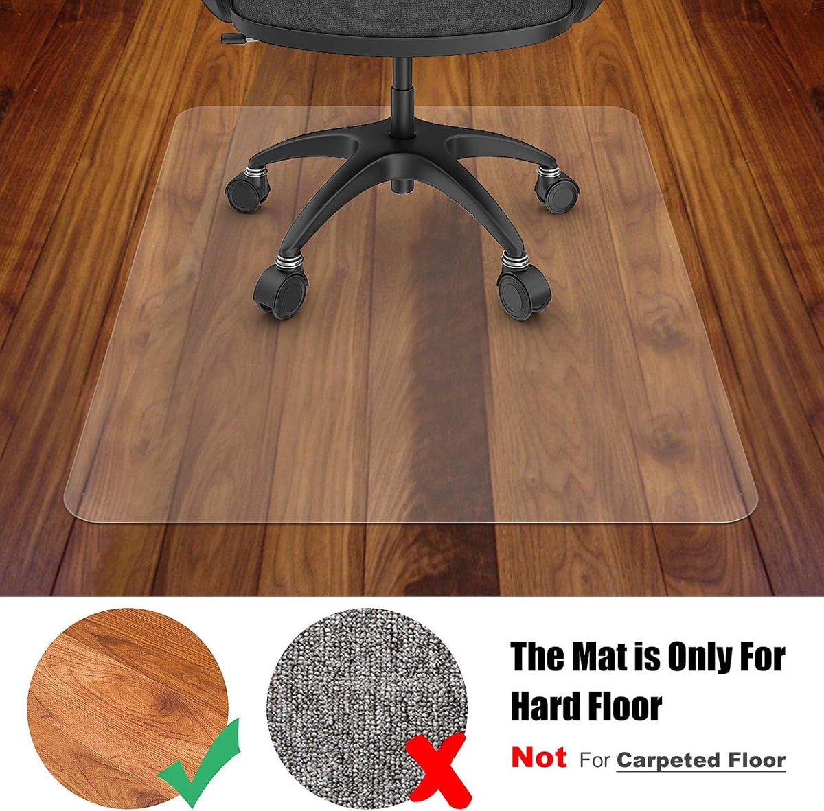 Azadx Office Chair Mat for Hardwood Floor Clear Chair Mat for Easy Glide and Protection Floor Protector for Under Desk Chair Mat Plastic Floor Mat for Office Chair(36" x 48" Rectangle for Hard Floor)