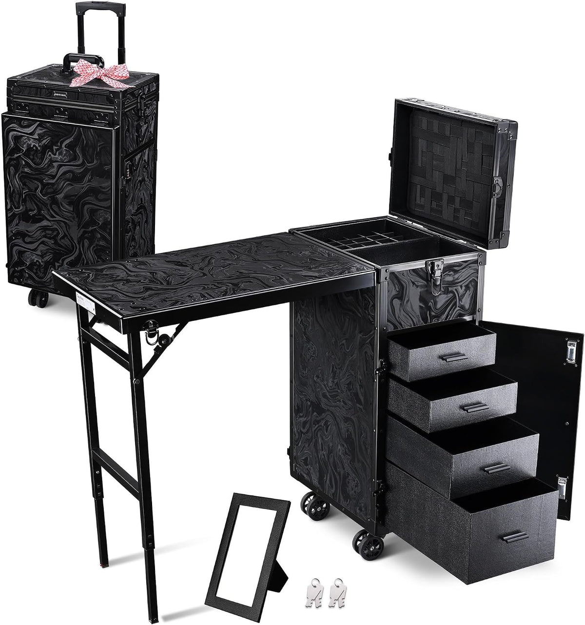BYOOTIQUE Portable Manicure Table Foldable Nail Tech Desk w/4 Drawer