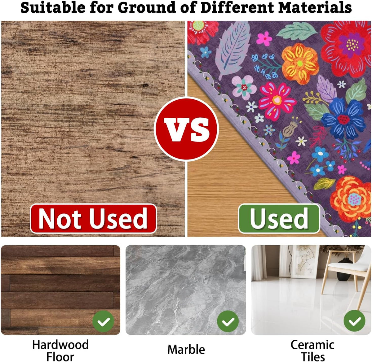 Office Chair Mat for Hardwood & Tile Floor,Boho Floral 36"x48" Computer Chair Mat for Rolling Chairs Carpet,Under Desk Non Slip Gaming Rug,Low-Pile Rubber Backing Large Protector Mat(Purple)