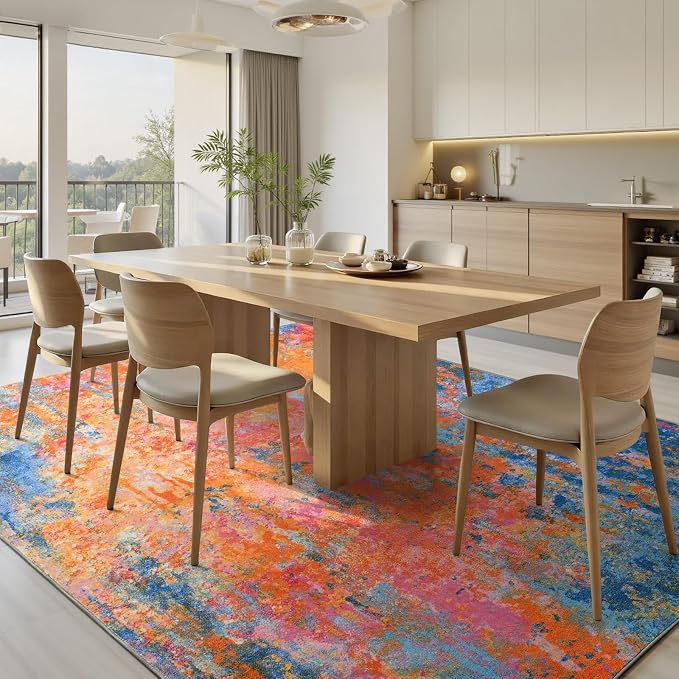 Ompaa Living Room Rug 5x7 Rainbow Area Rugs Washable Boho Colorful Rug Non Slip