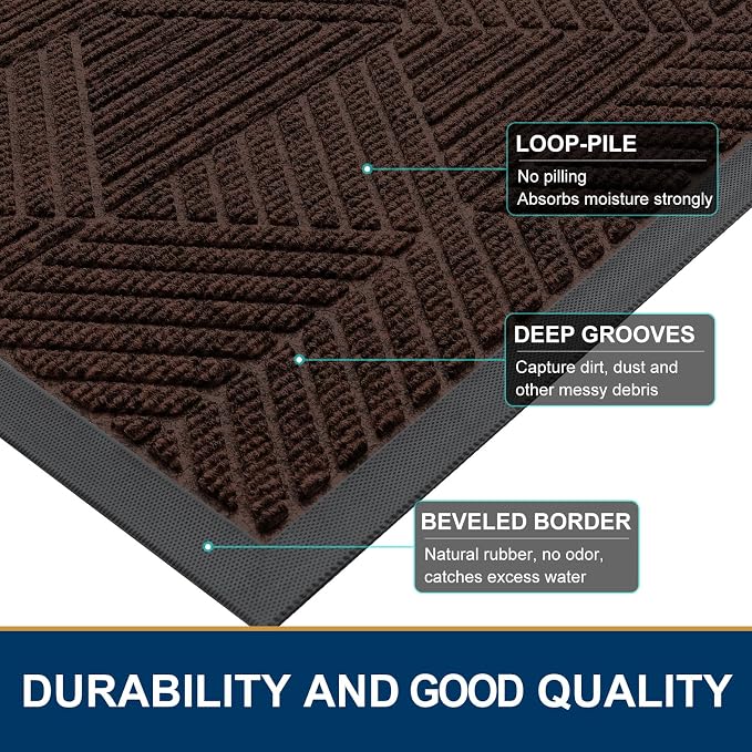 Smiry Front Door Mat Outside Entrance, Heavy Duty Sturdy Natural Rubber Doormat