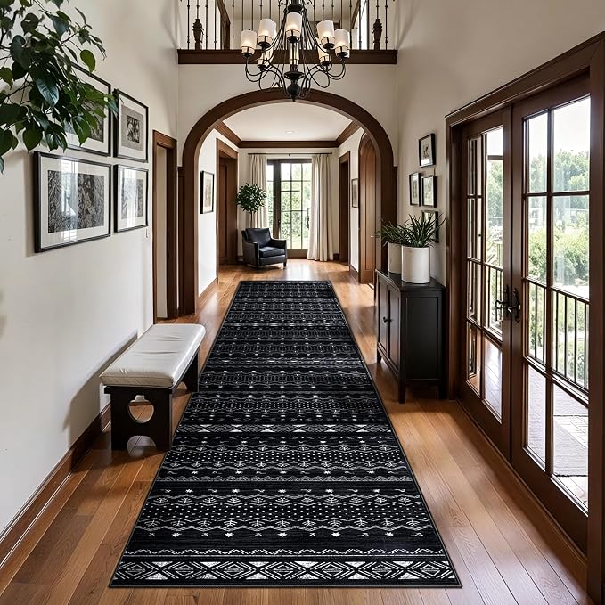 SERISSA Hallway Runner Rug, Soft Low-Pile Boho Geometric Indoor Long Carpet